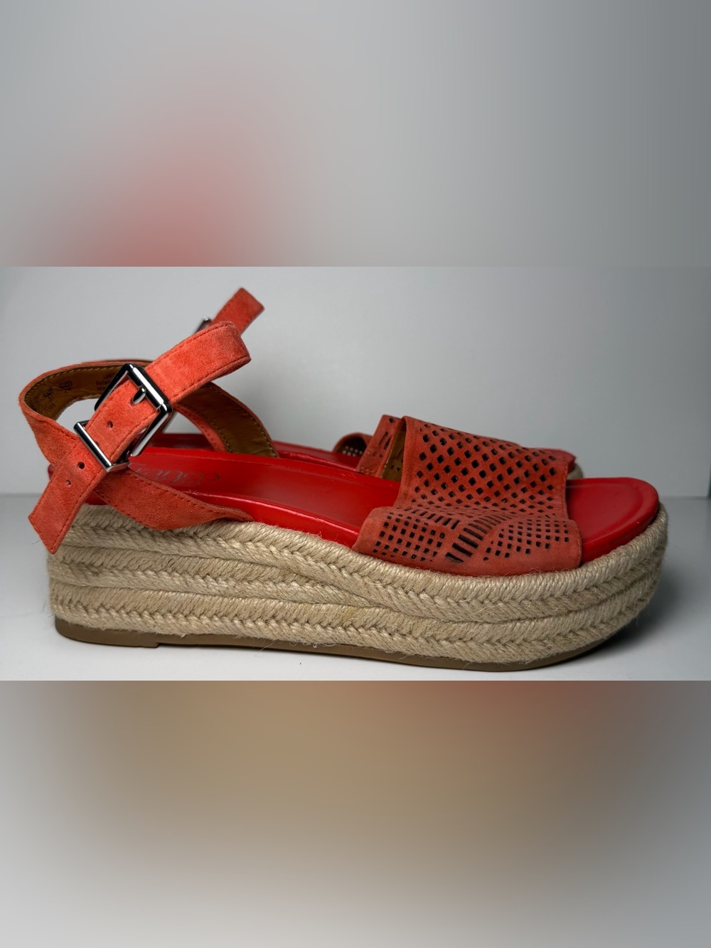 NWT Franco Sarto Tennia 7 Coral Red Espadrille Jute Wedge Suede Leather Sandal - Picture 13 of 16